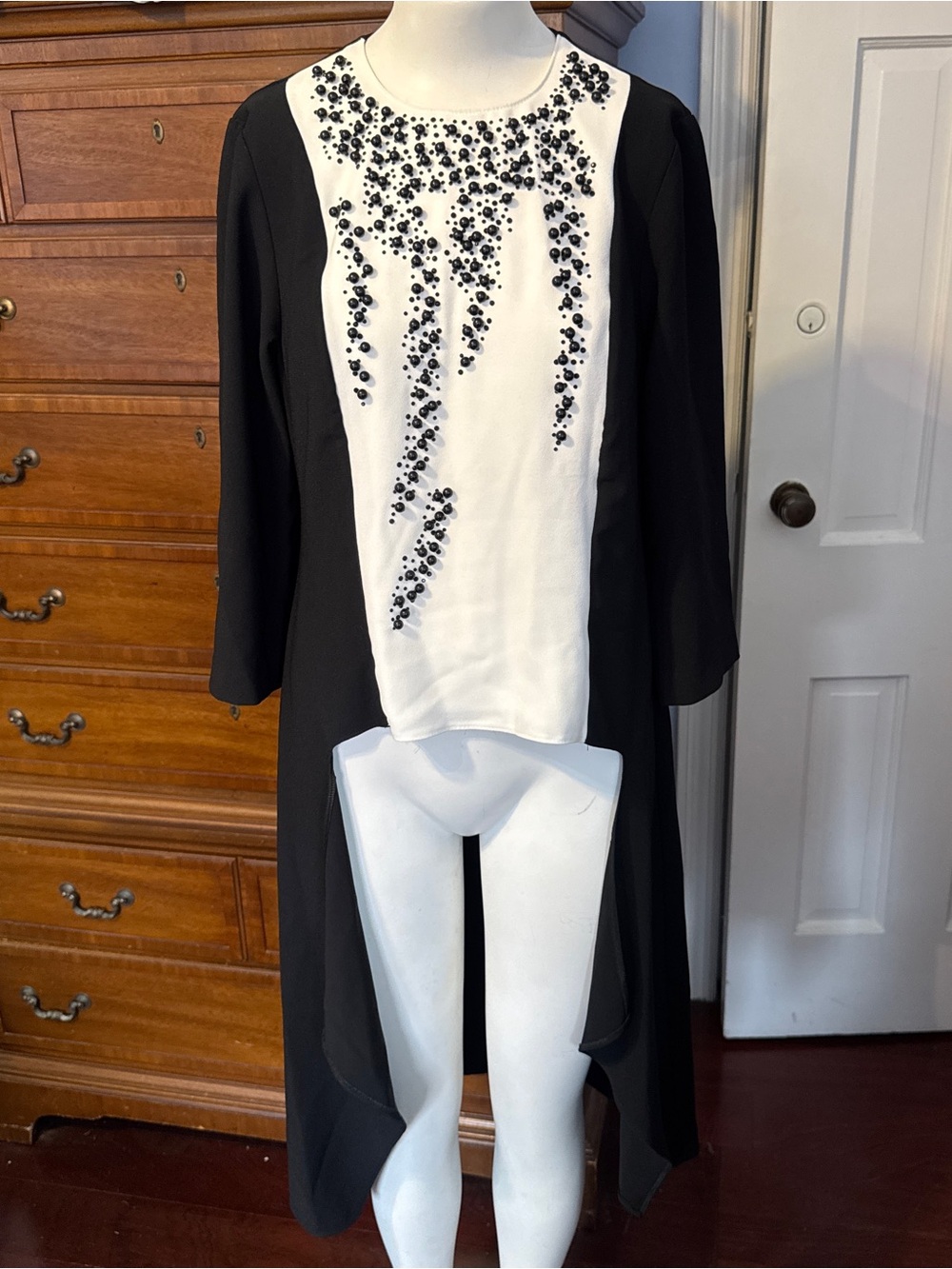C&M Collection Black White Pearl Beaded High Low Dress Mod Avant Garde 38 US 6
